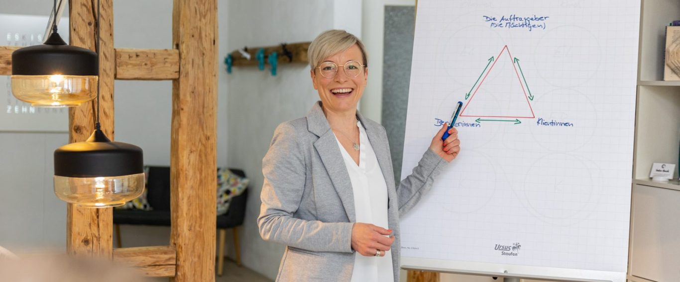 H2 Bildungsraum Nadine Hönich erläutert ein Modell der Transaktionsanalyse im H2 Bildungsraum